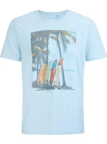 Men's Printed Tee in Pale Blue/surfboards