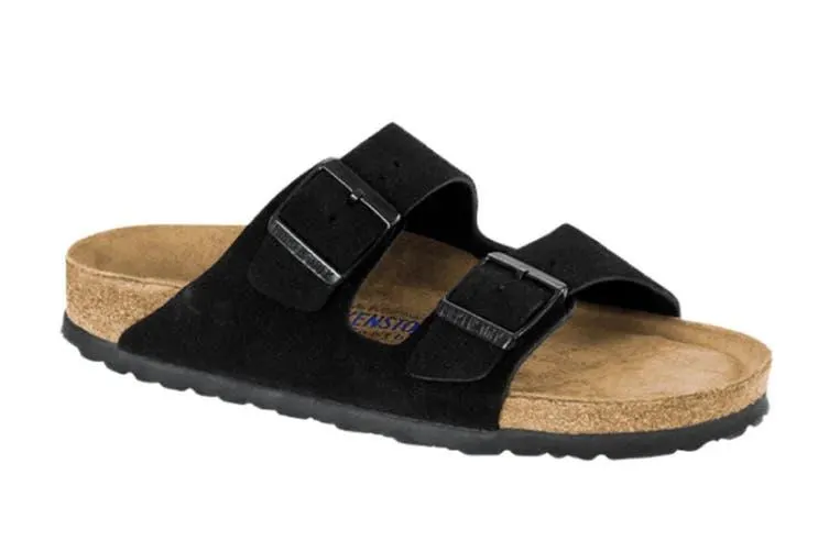 Birkenstock Arizona Suede Leather SFB Sandal (Black, Size 37 EU)