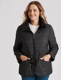 abbee Black 2XL Winter Fur Hooded Down Jacket Stylish Lightweight Quilted Warm Puffer Coat