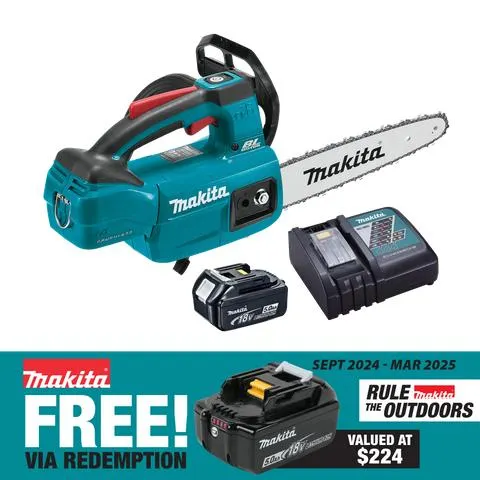 Makita LXT Cordless Chainsaw Top Handle 250mm/10in 1/4in Chain 18V 5Ah