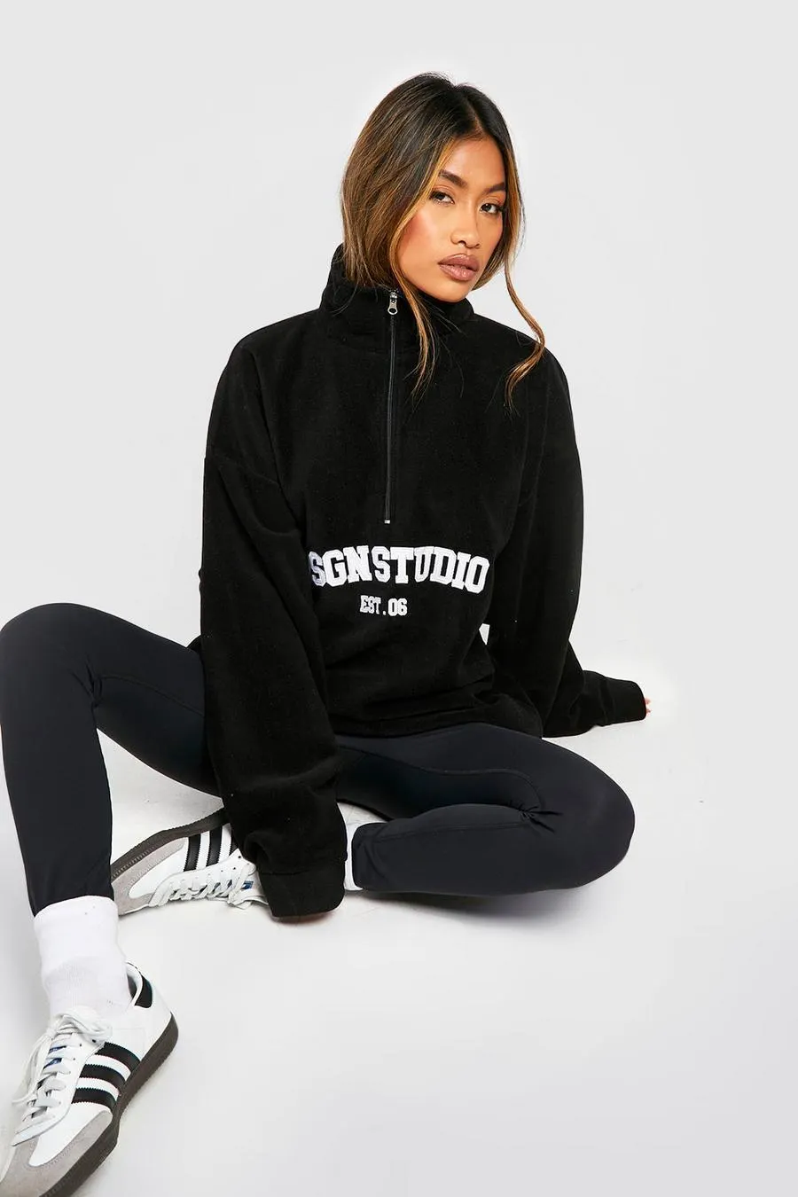 Dsgn Studio Slogan Embroidered Half Zip Oversized Sweatshirt