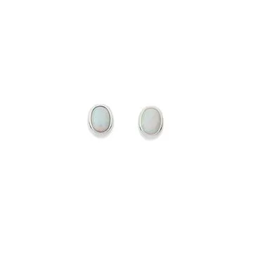 Sterling Silver Created Opal Oval Shaped Studs