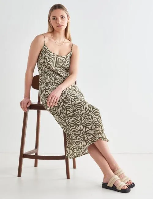 Mineral Milo Animal Print Slip Dress, Olive