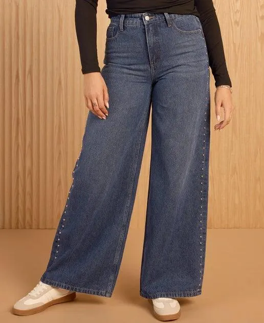 Women's Wide Leg Stud Jeans