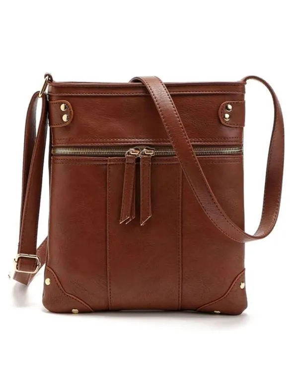 Women's Rivets Crossbody Bag - Dark Brown