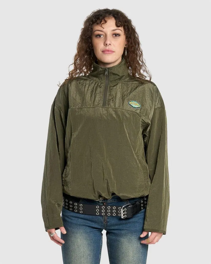 WOMENS STAINED QUARTER ZIP NYLON JACKET