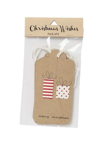 Christmas Wishes Kraft Gift Tags Present Pack of 6