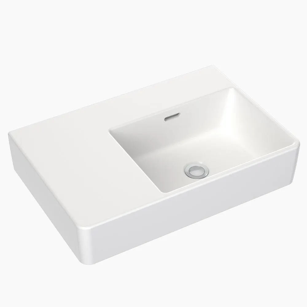 Square Wall Basin Left Hand Shelf 600mm No Tap Hole White CL40009.W0LH