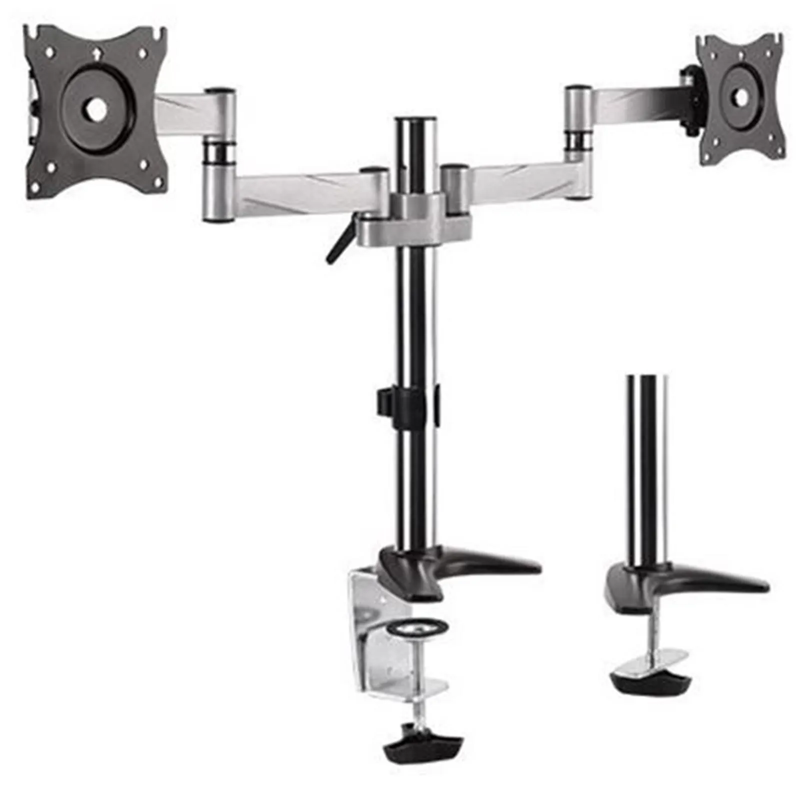 Brateck LUMI LDT11-C024 13''-27'' Dual monitor desk mount. Max load: 8kg per arm. Supports VESA 75x75 & 100x100. Extend, tilt and swivel. Max arm extension - 792mm. Colour: Slate black & metallic grey.