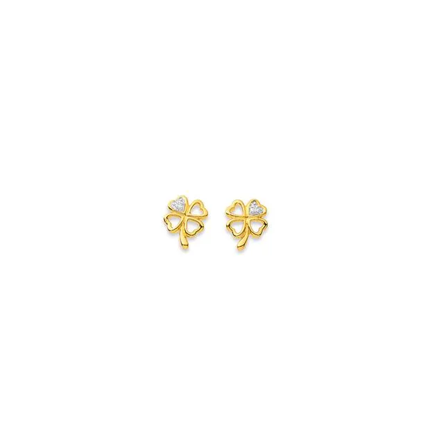9ct, Diamond 4 Leaf Clover Studs