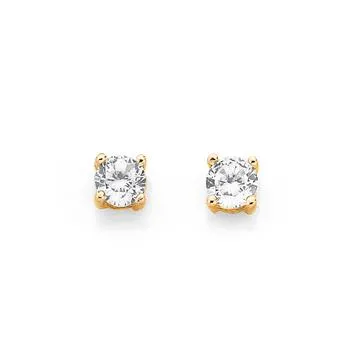 9ct, Cubic Zirconia 3mm Round Stud Earrings