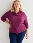 Studio Curve Supersoft Roll Neck Top with Tie, Berry Marle