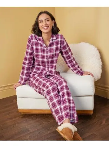 Women's Cotton Long Sleeve Flannel PJ Set in Mauve Check