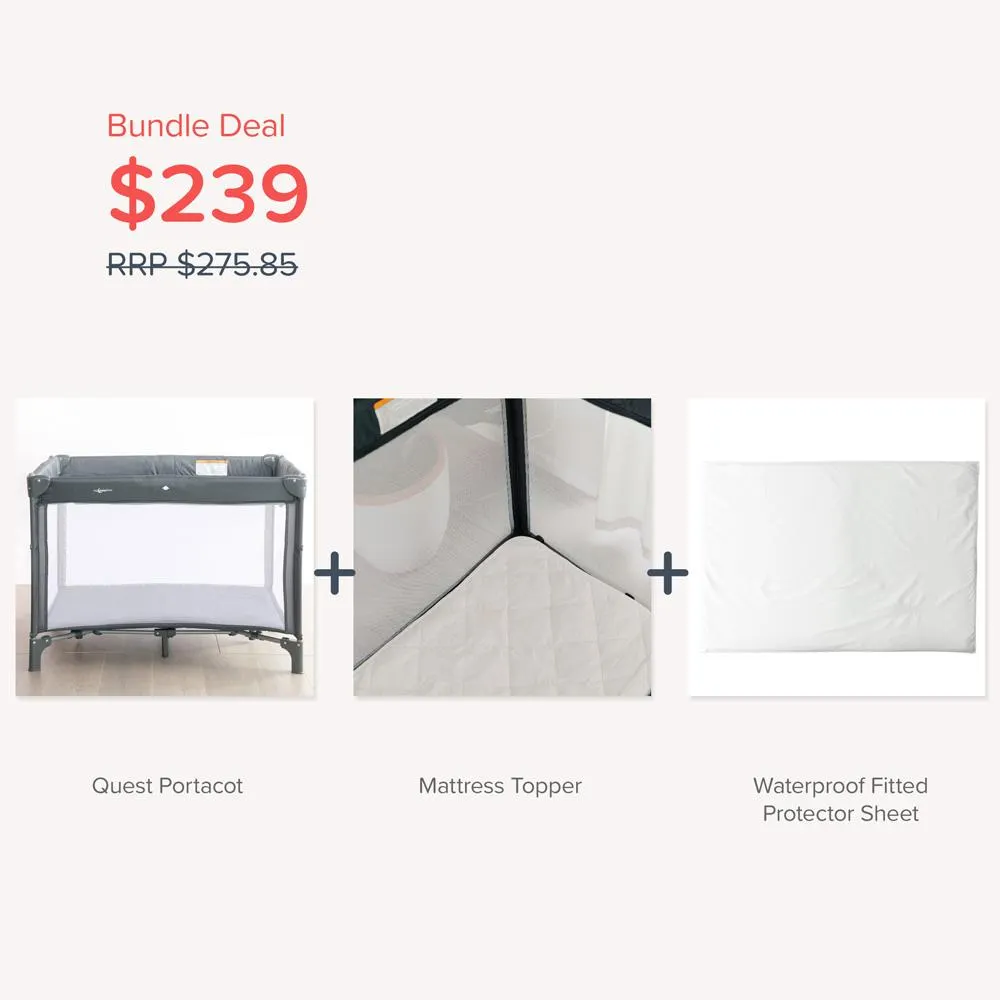Bundle - Quest Cot, Mattress Topper & Fitted Protector Sheet