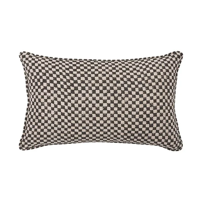Gia block print linen cushion cover 30 x 50cm black