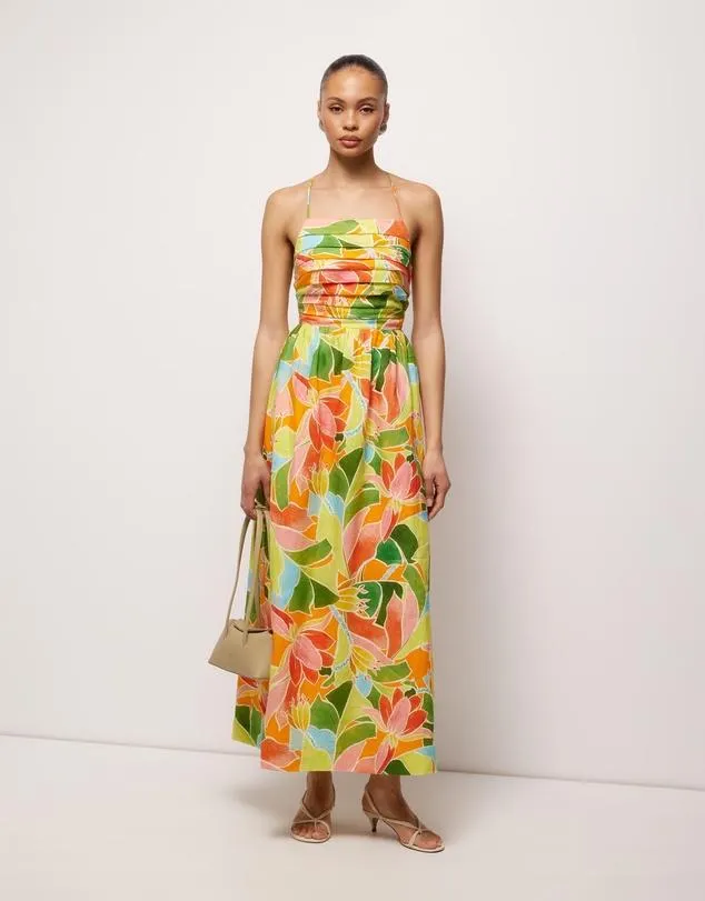 Emina Linen Tie Back Midi Dress