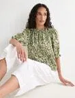 Zest Linen Frill Neck Top, Willow Floral