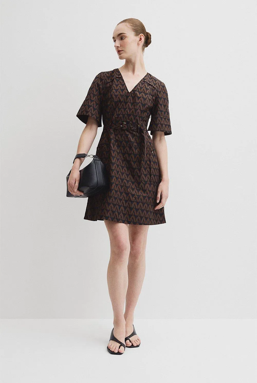 Print Topstitch Detail Dress