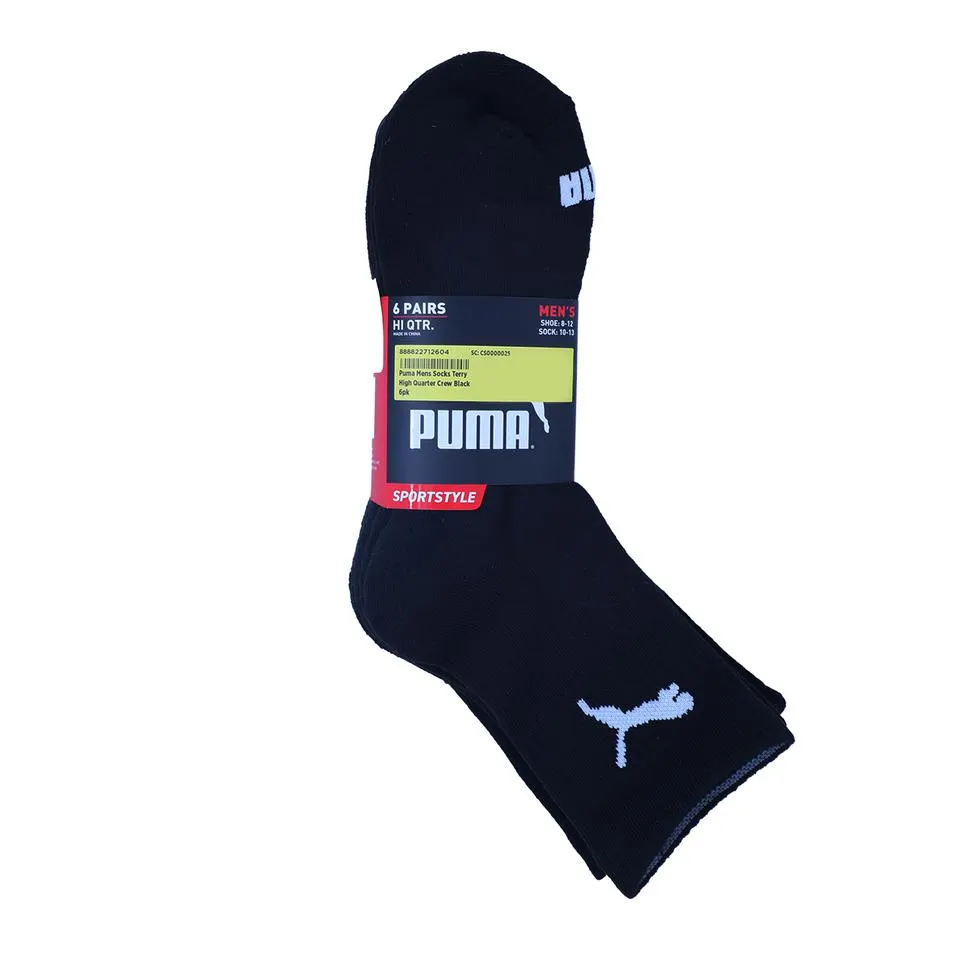 Puma Mens Socks Terry High Quarter Crew Black 6pk