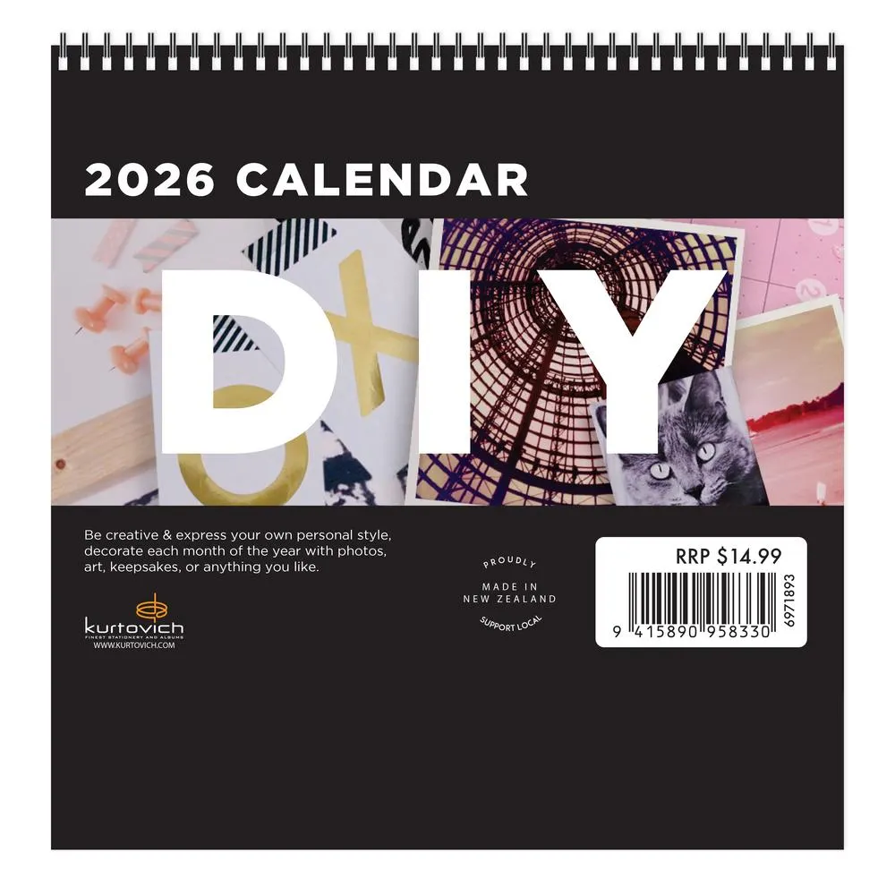 2026 DIY Black Compact Calendar