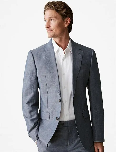 Regular Fit Yarn Dyed Cotton Linen Blazer