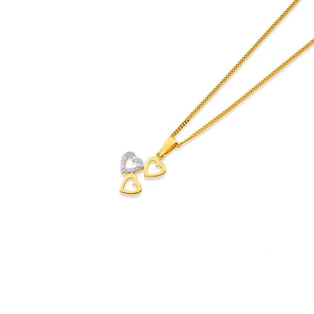 9ct 3 Hearts Diamond Pendant