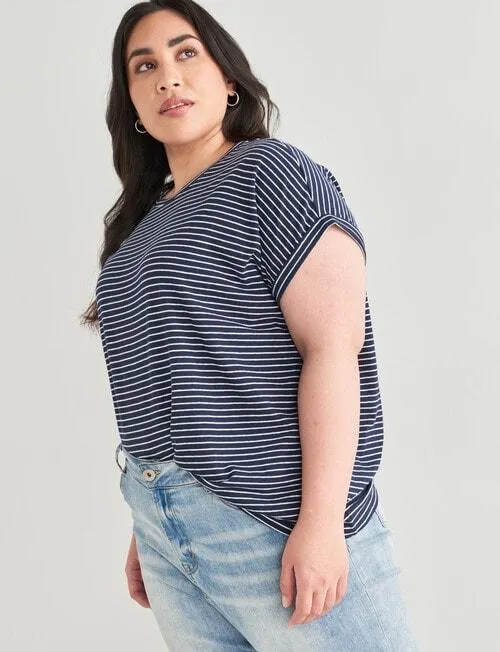Studio Curve Essential Linen Stripe Tee, Navy