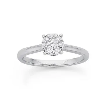 9ct White Gold, Diamond Cluster Ring Total Diamond Weight=.25ct