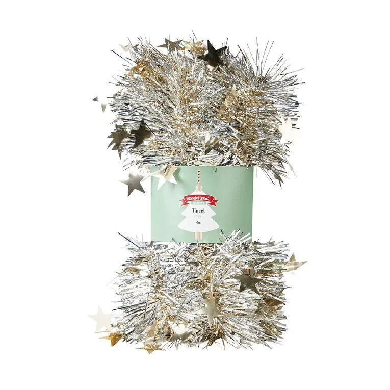 Wonderland Fun Festive Star Tinsel Assorted 4m