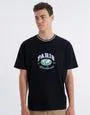 Paris Globe Embroidered T Shirt in Solid Black