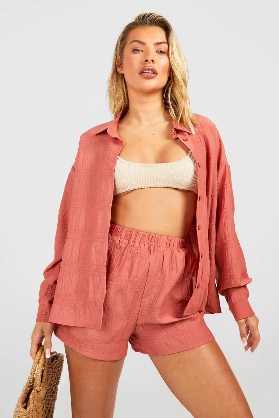 Shirred Crinkle Shirt & Short Beach Co-ord