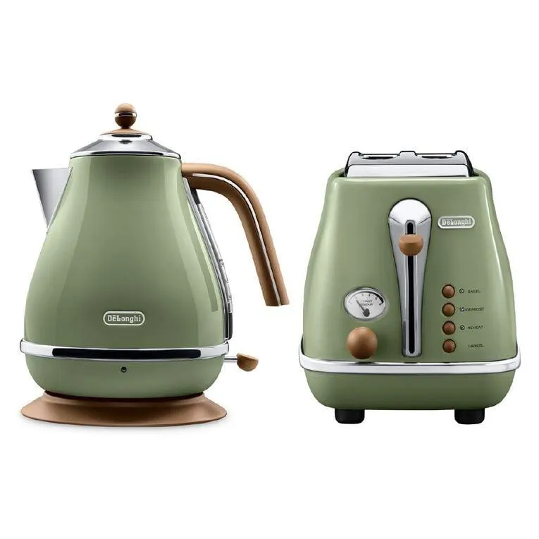 Delonghi Icona Vintage Kettle & 2 Slice Toaster Breakfast Pack Green