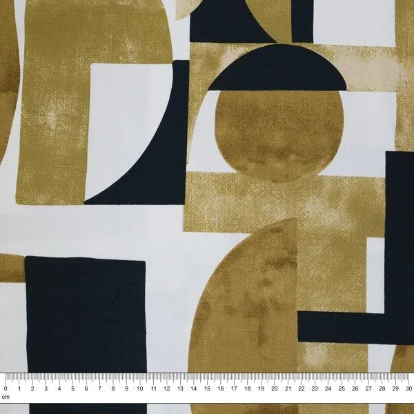 Cotton Duck Fabric, Retro Mustard Print- Width 145cm