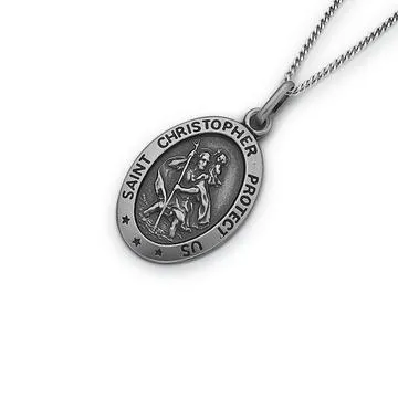 Sterling Silver 20mm Oval St. Christopher Pendant