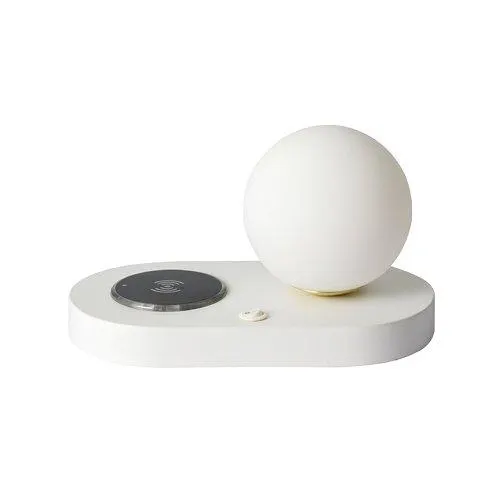 Lola White/Brushed Brass/Opal Glass Qi Table Lamp