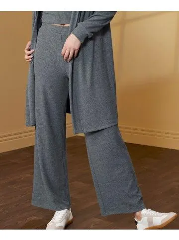 Women's Wide Leg Rib Pants in Green Marle