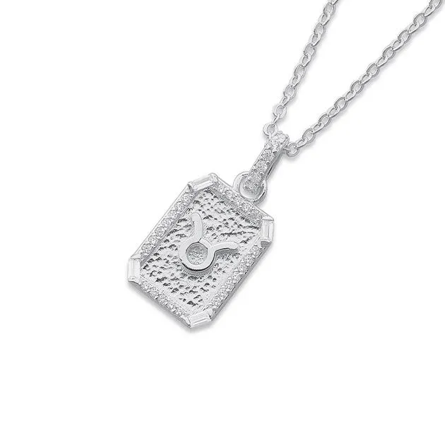 Sterling Silver Cubic Zirconia Taurus Pendant with Chain