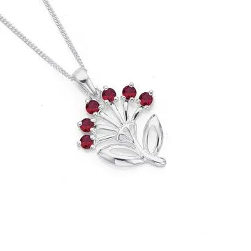 Sterling Silver Pretty Red Cubic Zirconia Pohutukawa Pendant