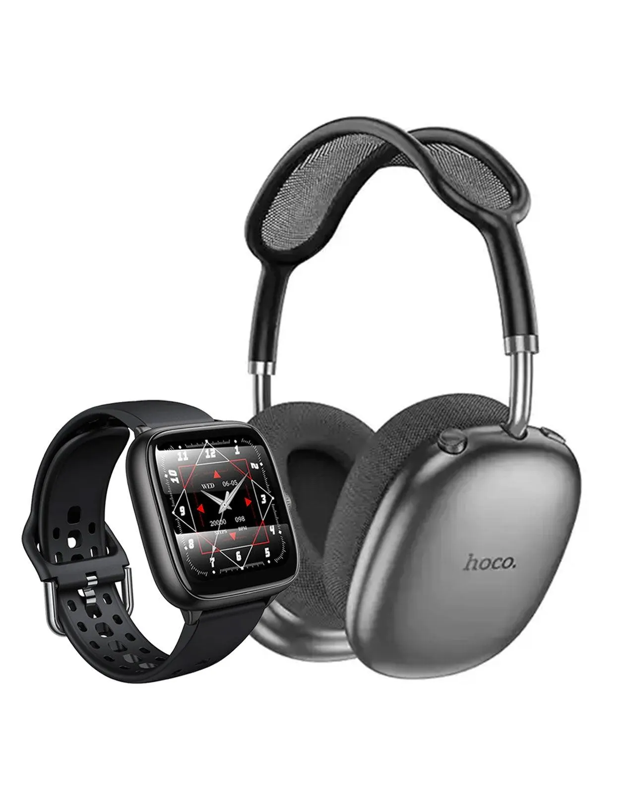 Hoco Smart Sports Watch (Y36) - Black (Brand New) + Bluetooth Headset W55 Plus (Bundle Deal)