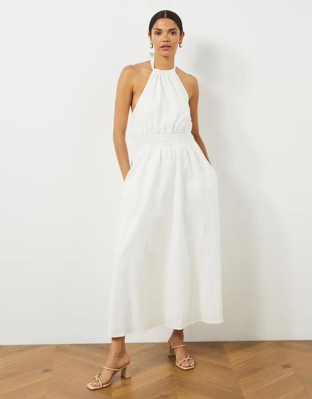 Electra Linen Blend Halter Maxi Dress