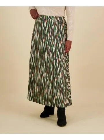 Women's Pleated Knit Skirt in Loden Stripes