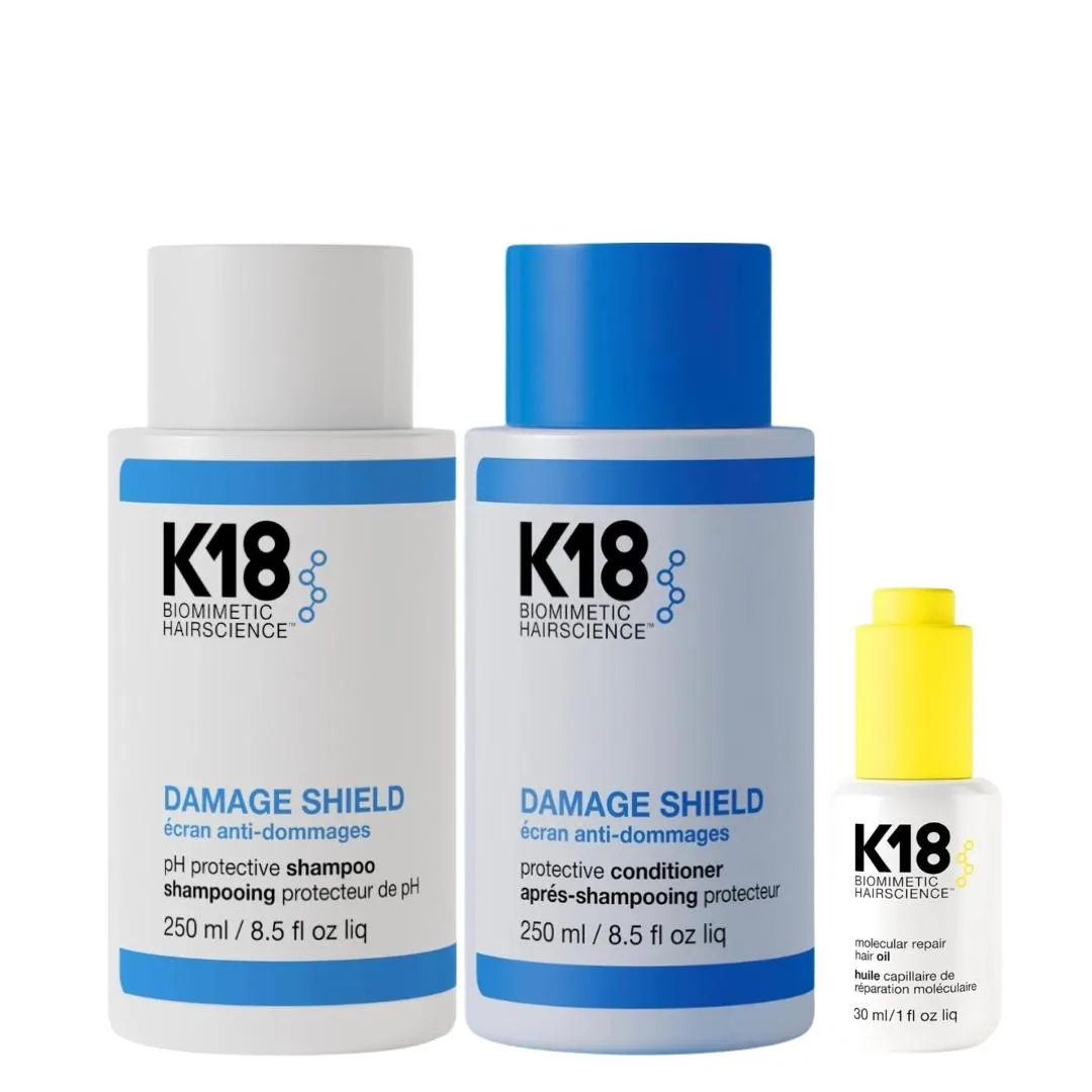 K18 Shield & Shine Bundle (Damage Shampoo, Conditioner, Oil)
