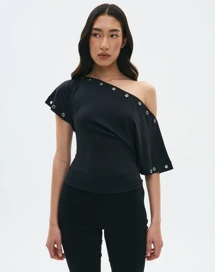 Off Shoulder Eyelet Detail Top