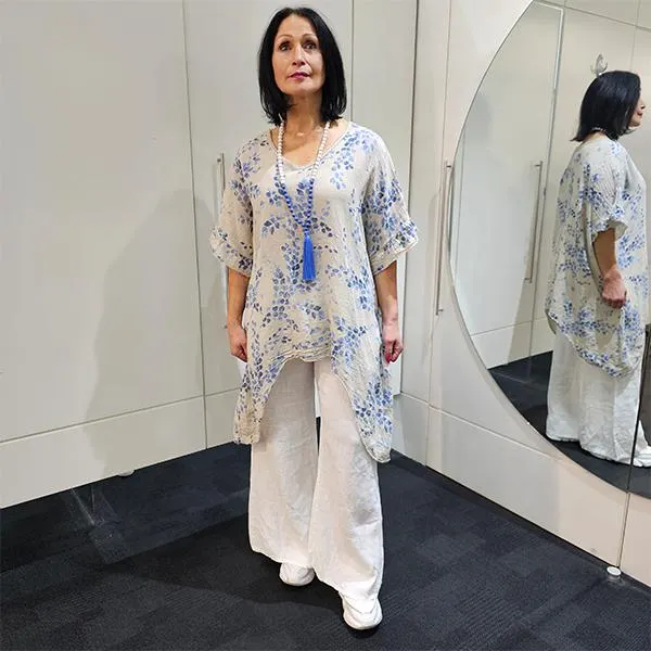 Updown top Leaf Print Beige