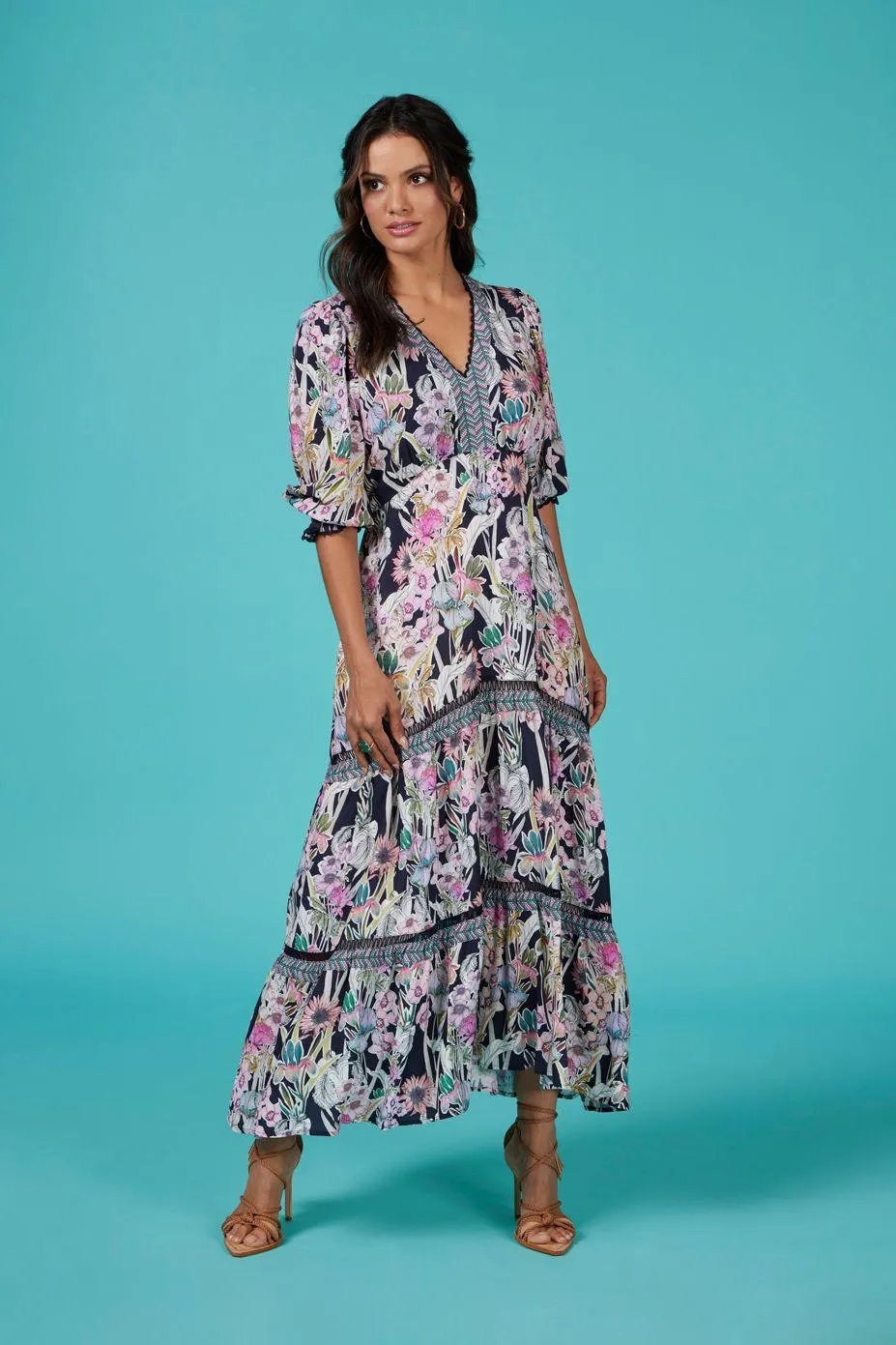 Decoupage Midi Dress | Indigo Multi