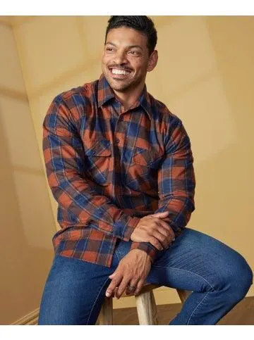 Men's Flannel Shirt in Rust/navy/blue