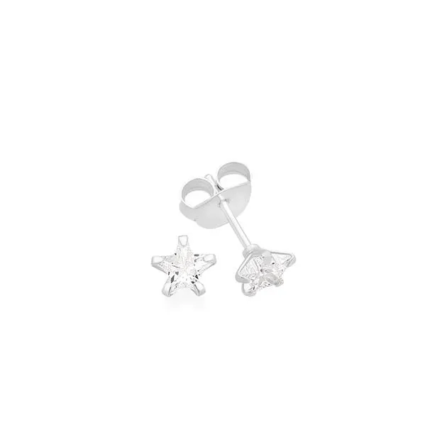 Silver 5mm Star CZ Light Weight Claw Studs