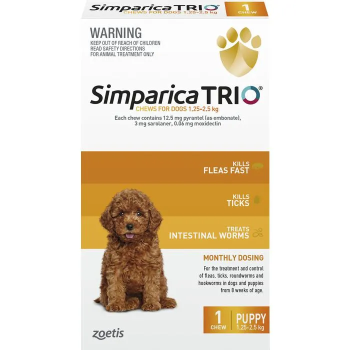 Simparica Trio Flea Tick & Worm Treatment 1.3kg-2.5kg - 1 Pack