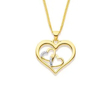 9ct, Diamond Hearts Pendant