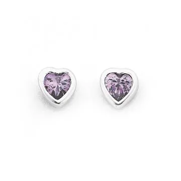 Sterling Silver Cubic Zirconia Violet Heart Studs